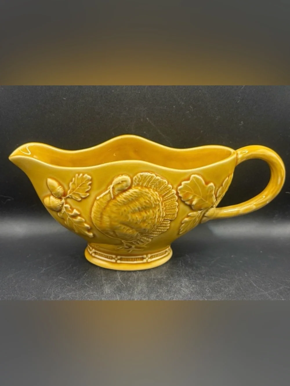 Bordallo Pinheiro Portugal Golden Yellow Turkey Acorn Gravy Boat Farmhouse Decor